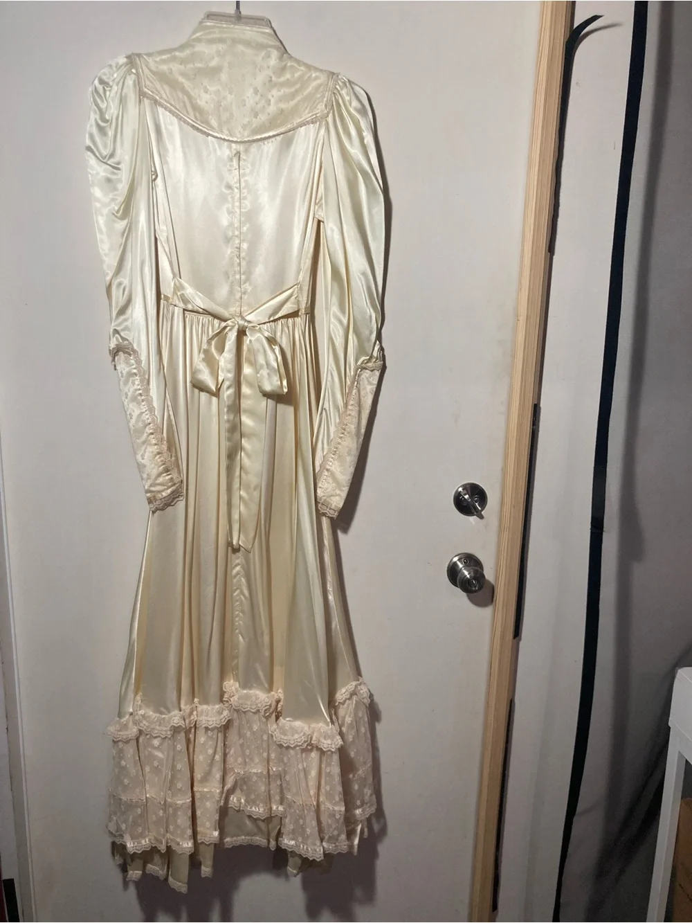 Gunne Sax 1970’s Satin Corset Maxi Dress Lace Beads Size 7 (Size XSmall) AS IS - Picture 3 of 16